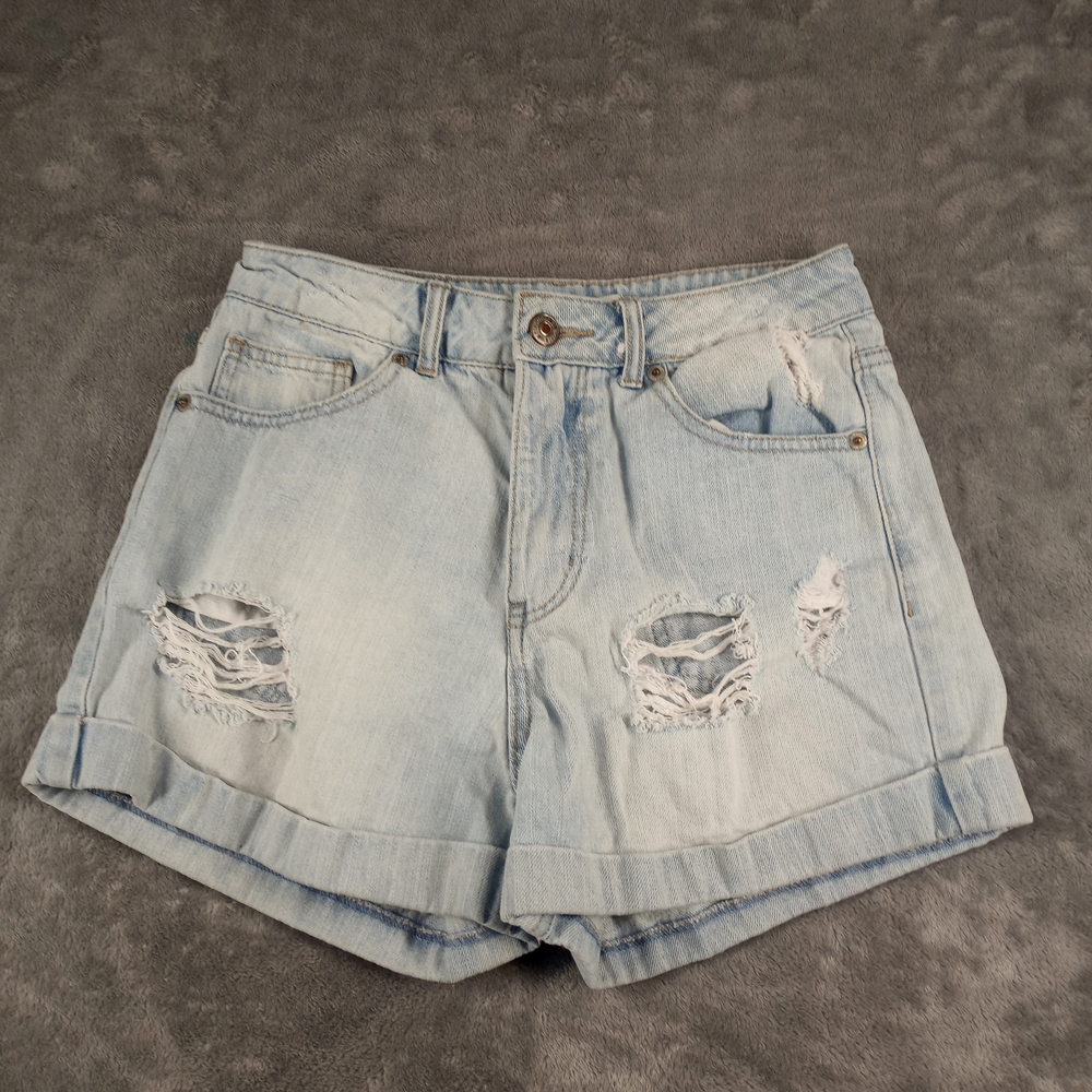 Forever 21 Womens Light Blue Distressed Rolled-Hem Denim Shorts size 25